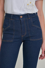 Jean bota recta bolsillo parche azul oscuro