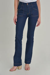 Jean bota recta bolsillo parche azul oscuro