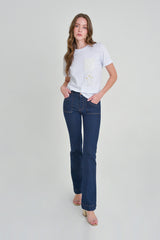 Jean bota recta bolsillo parche azul oscuro