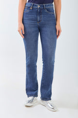 Jean cinco bolsillos bota recta tiro alto