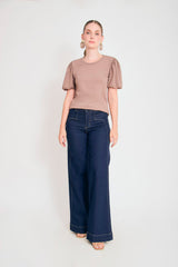 Jean wide leg corte lateral