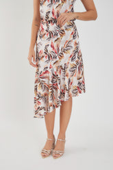 Falda midi en seda estampada asimétrica