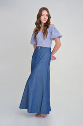 Falda larga en indigo cinco bolsillos