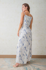 Vestido largo en seda marmolada escote babero