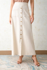 Falda larga botones frontales apariencia lino