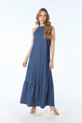 Vestido largo halter en tencel