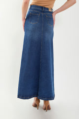 Falda larga en indigo con abertura en centro