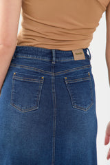 Falda larga en indigo con abertura en centro