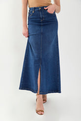 Falda larga en indigo con abertura en centro