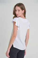 Blusa manga en golas abierta escote v en rayon