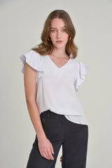 Blusa manga en golas abierta escote v en rayon