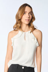 Blusa tiras en satin escote gota con golas