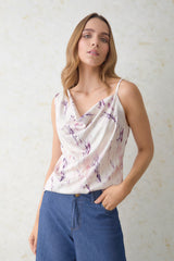 Blusa tiras en seda mamolada escote babero