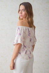 Blusa off shoulder en seda marmolada