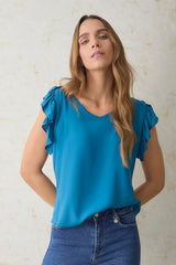 Blusa en rayon escote posterior en v con bolero