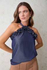 Blusa halter c/ruches en escote