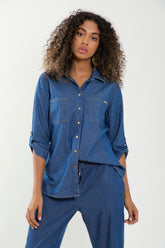 Camisa m3/4 denim con bolsillos