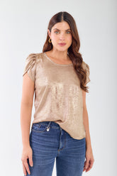 Blusa manga tulipan efecto brillo