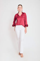 Bluson manga 3/4 puño con ruches en sateen