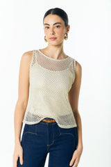 Blusa manga sisa en malla con lurex