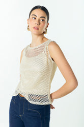 Blusa manga sisa en malla con lurex