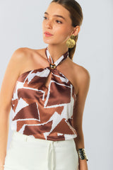 Blusa halter en seda estampada