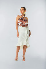 Blusa halter en seda estampada