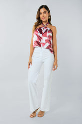 Blusa halter en seda estampada