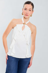 Blusa escote halter c/golas laterales