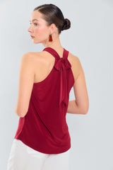 Blusa m/s escote babero de atar al cuello