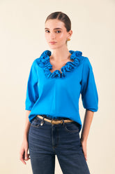 Blusa en popelina manga 3/4