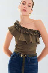 Blusa 1 hombro doble bolero c/textura