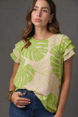 Blusa Estampada en Chiffon con Manga Corta