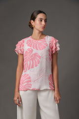 Blusa Estampada en Chiffon con Manga Corta