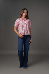 Camisa Estampada de Algodón Silueta Box - Magenta