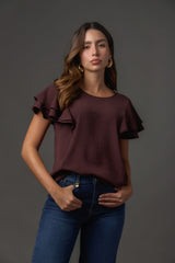 Blusa Manga Corta con Doble Gola y Caída Fluida