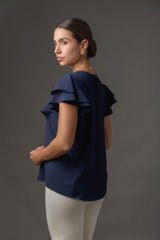 Blusa Manga Corta con Doble Gola y Caída Fluida