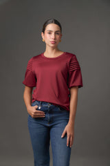 Camiseta Doble Manga Corta con Alforzas para Mujer