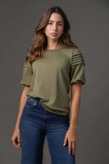 Camiseta Doble Manga Corta con Alforzas para Mujer