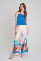 Pantalón palazzo en seda con cenefa