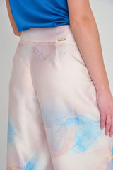 Pantalón palazzo en seda con cenefa