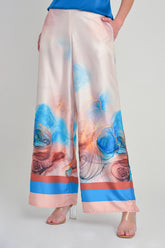 Pantalón palazzo en seda con cenefa