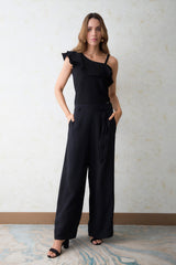 Pantalón palazzo cinturón con terminal en hojas