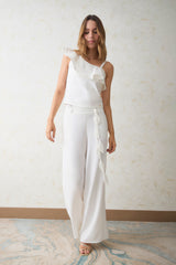 Pantalón palazzo cinturón con terminal en hojas