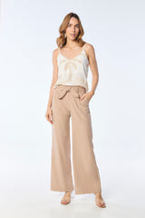 Pantalón palazzo pretina resortada y tira de anudar