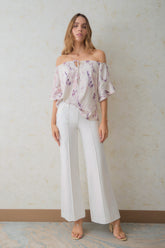 Pantalón flare pretina y pasador ancho y vena