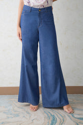 Pantalón palazzo en tencel cinco bolsillos