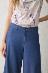 Pantalón palazzo en tencel cinco bolsillos