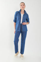 Pantalón pretina resortada bota recta en indigo liviano