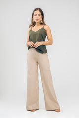 Pantalón Palazzo en rayón bolsillos ojal en laterales